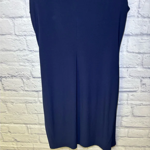 Lauren Ralph Lauren Dress Size 14 Navy Green Midi Ruched Sheath Classic Luxury - Picture 11 of 11